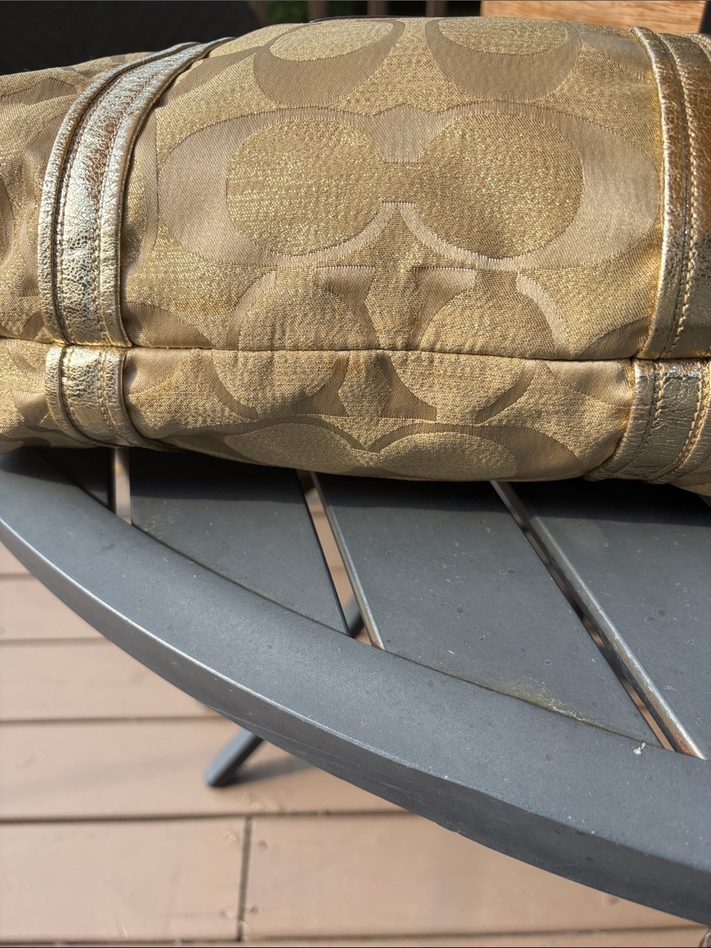 Coach Poppy Signature C Gold Lurex Tote - Picture 8 of 15